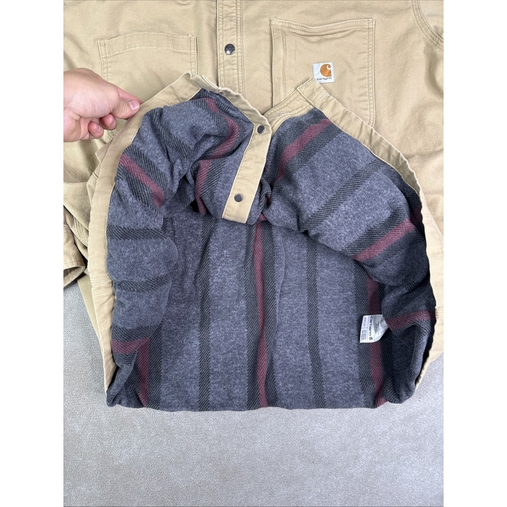 Carhartt Fleece Lined Shirt Jacket Snap Front Men's Size 3XL Tan - Picture 9 of 13